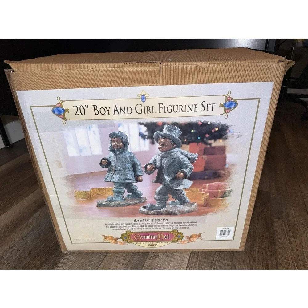 Grandeur Noel 2003 Collectors Edition 20 inch Boy and Girl Figurine Set Bronze